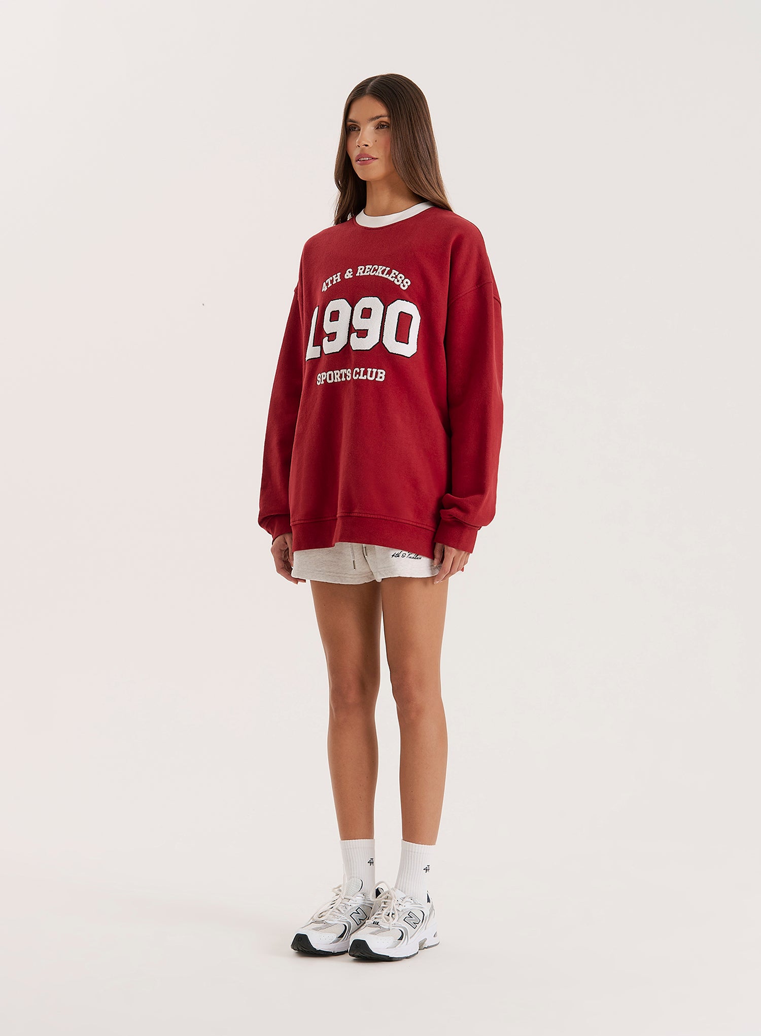 Red Contrast Trim Slogan Classic Longline Sweatshirt